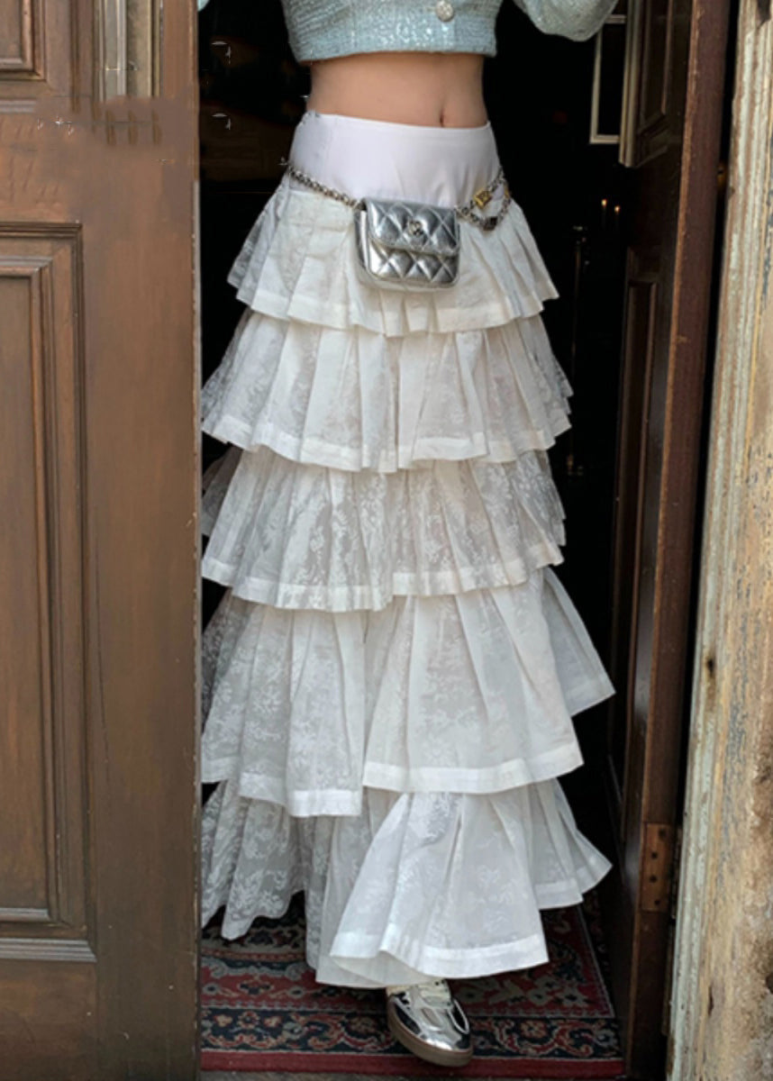 Bohemian White Wrinkled High Waist Cotton Skirt Summer AZ1043 shopify