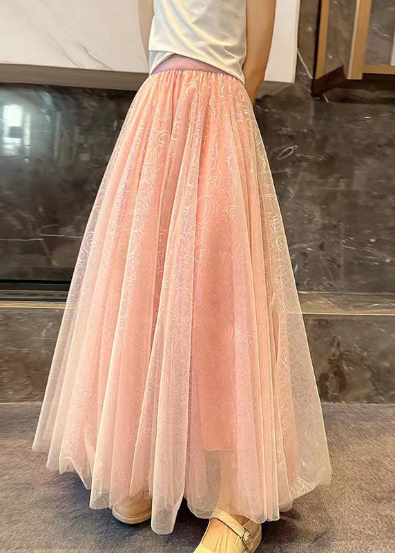 New Apricot Wrinkled Print High Waist Tulle Skirts Summer TT1033 shopify