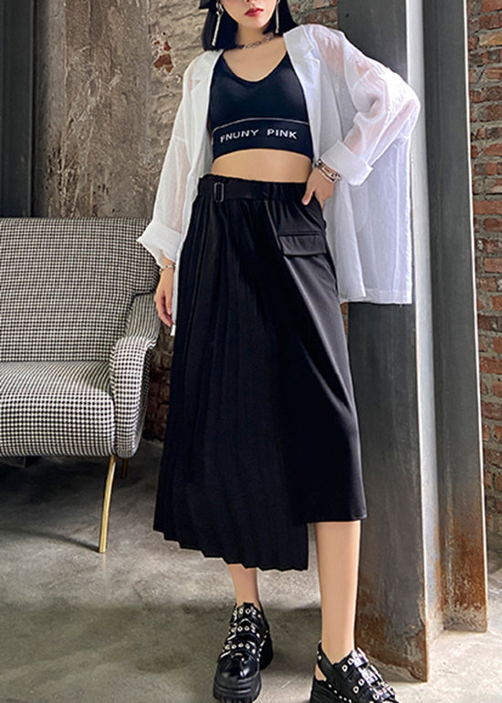 Loose Black Asymmetrical Patchwork Cotton Pleated Skirt Summer AJ1012 shopify