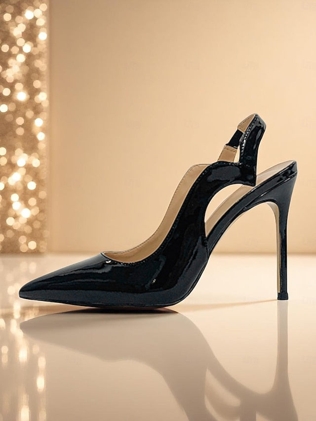 Slingback Women's Leather and Black Red Heels Patent FashionChic