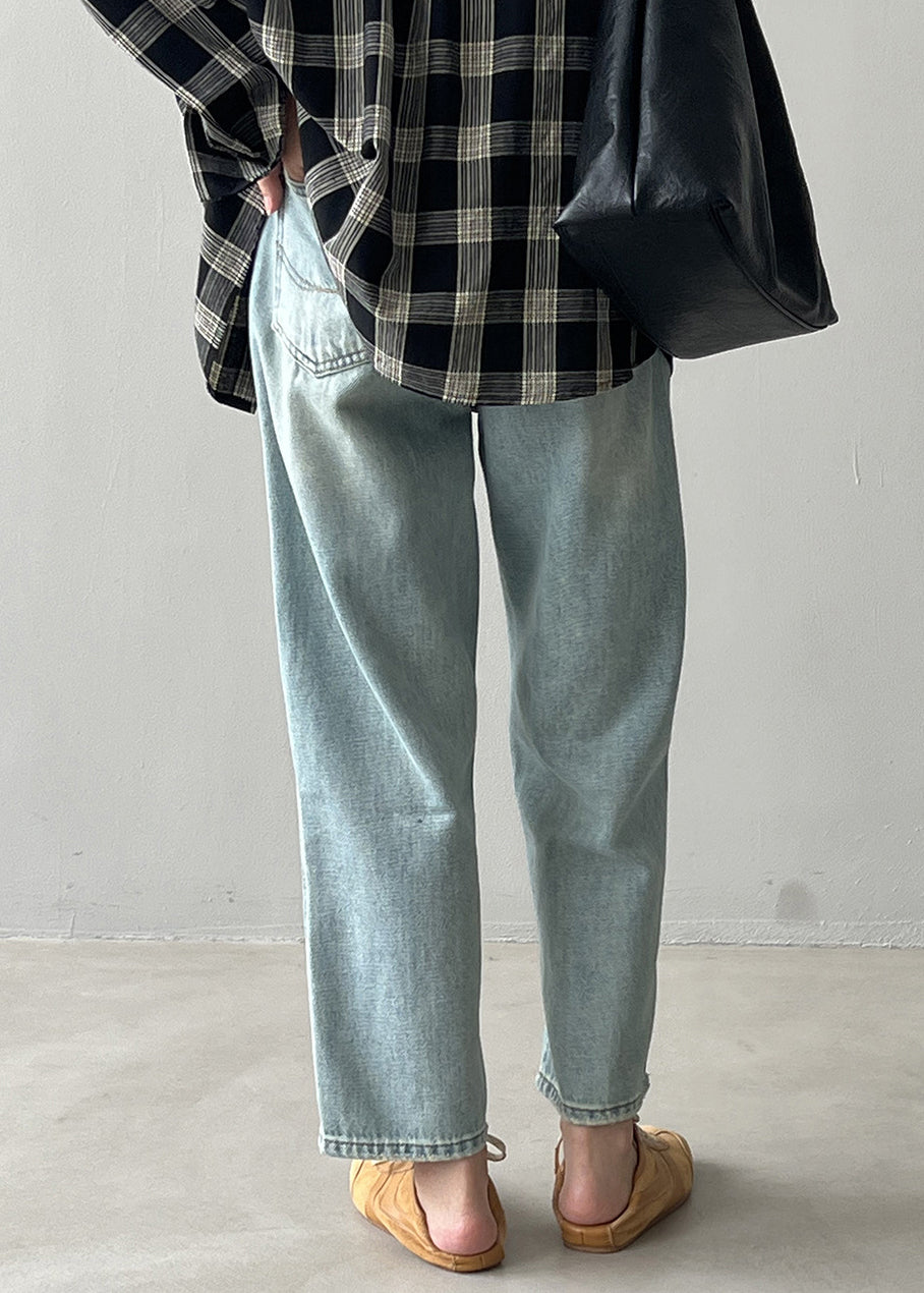 Simple Light Blue High Waist Pockets Denim Straight Pants Fall WD017 HS-LPTS241103