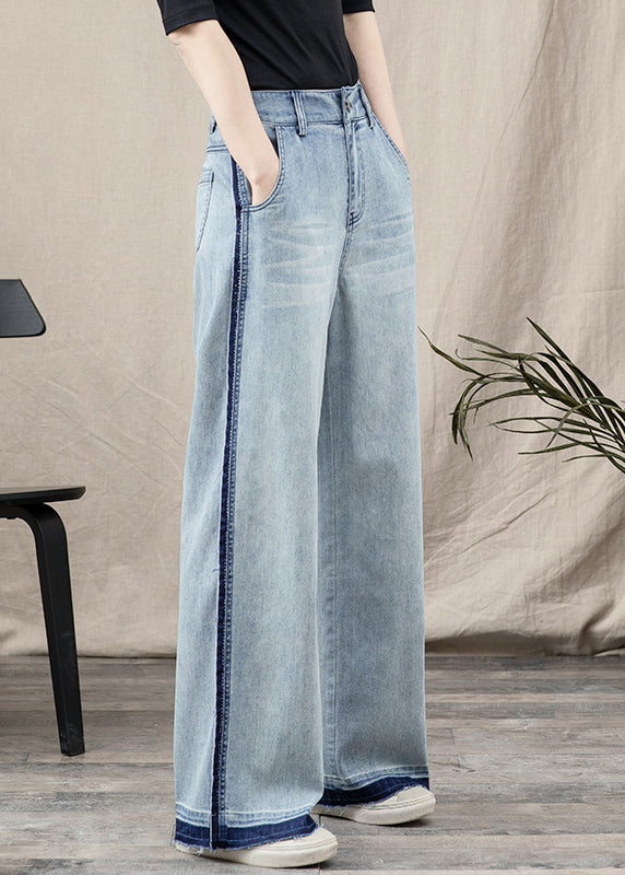 Beautiful Blue Pockets Patchwork Denim Wide Leg Pants Spring TT1027 shopify