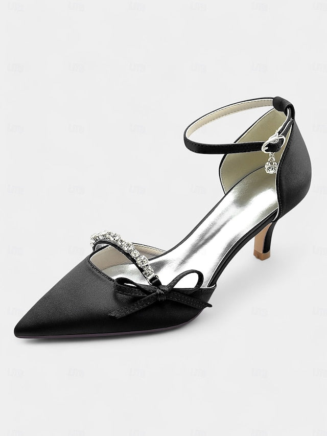 Pointed-Toe Wedding – Shoes Heel Elegant Kitten Women for FashionChic