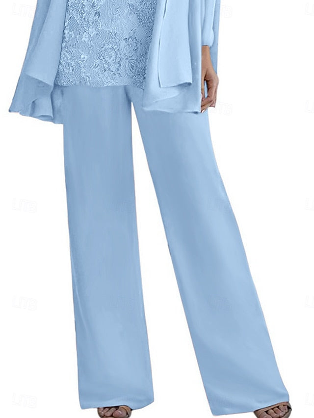Neck Elegant Piece 3 Pantsuit Crew of Mother Dress the Bride FashionChic