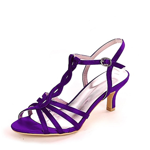 – Mid-Heel Satin Women's Purple Strappy Elegant Sandals FashionChic