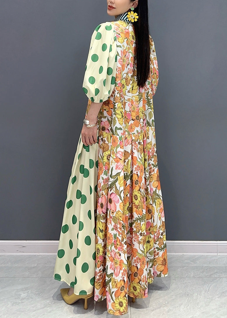 Style Green Peter Pan Collar Print Cotton Long Dress Summer AO1049 JDML-SDL240909