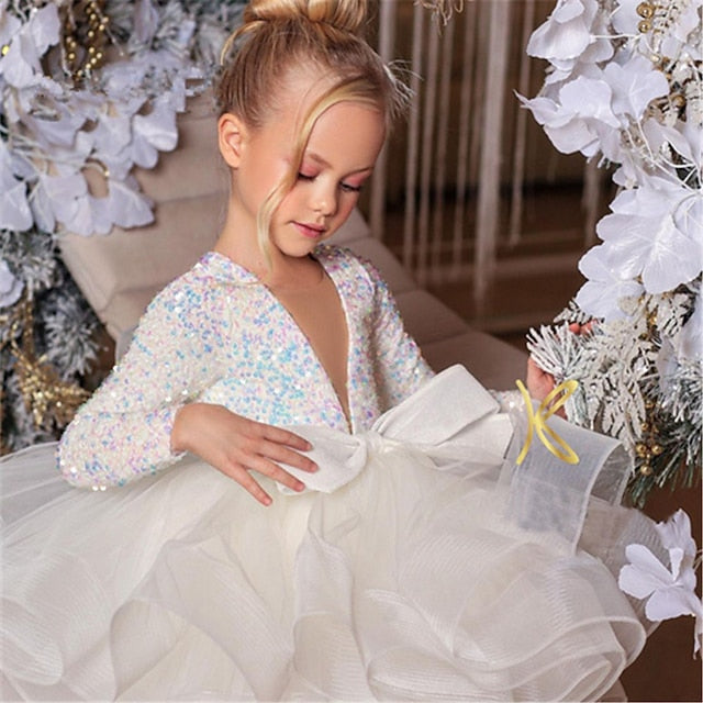 Sleeve Sequin Fall Summer Girls' Spring 3D Dress Long FashionChic