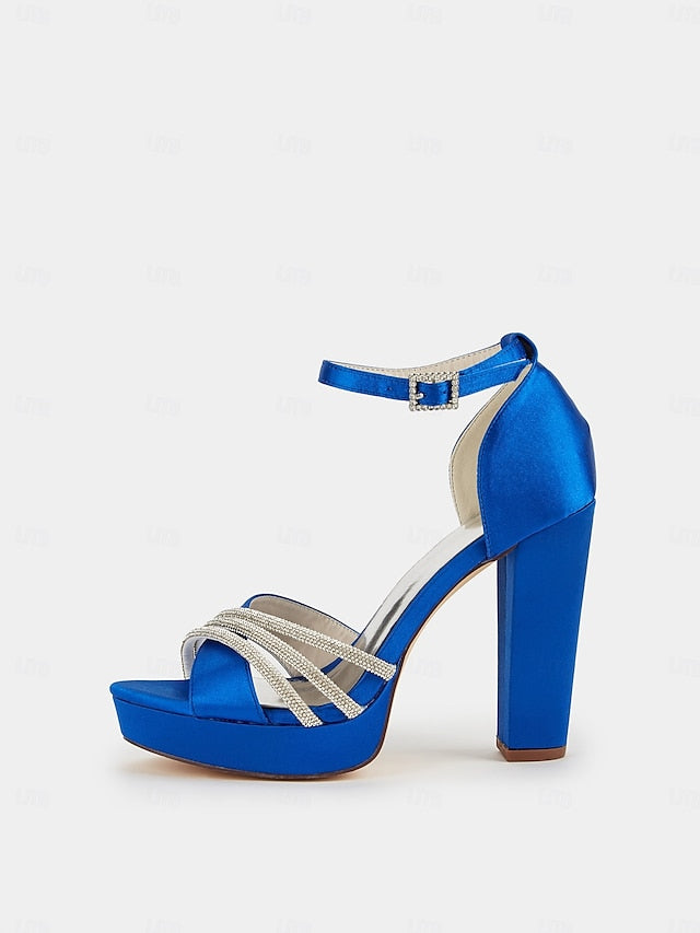 Platform Rhinestone Purple - Heel Sandals Satin Straps with High FashionChic