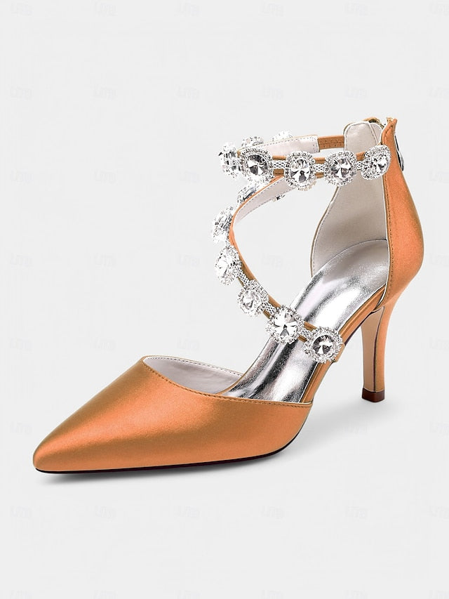 with Ankle Purple Women's Satin Heels Crystal Stiletto FashionChic