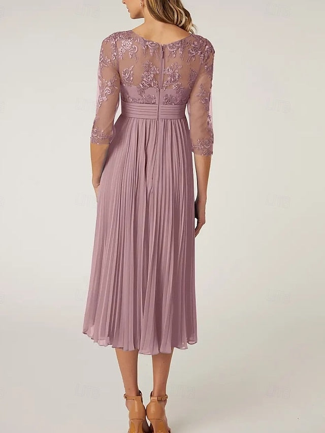 of Elegant the Neck Crew Dress Mother A-Line Bride Wedding Guest FashionChic