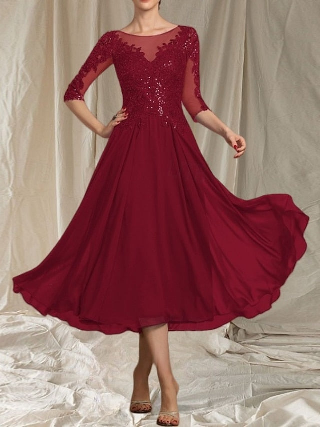Crew Elegant A-Line Guest of the Dress Mother Neck Wedding Bride FashionChic