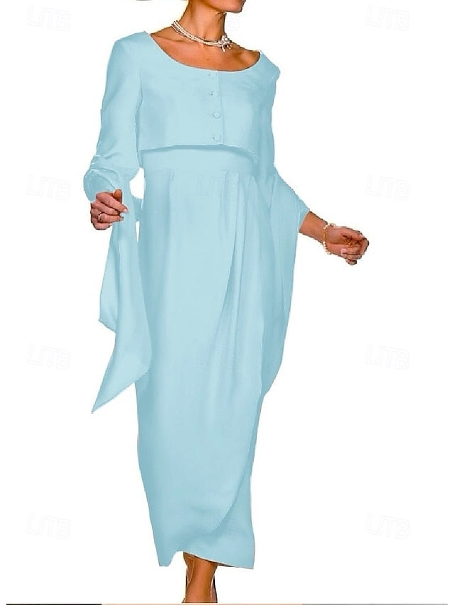 Wedding Mother Bride Dress Sheath the of Guest Piece Elegant Two FashionChic