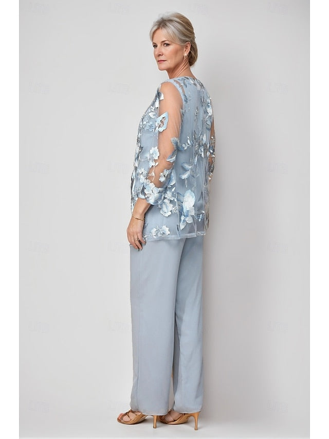 Mother Crew Neck of Elegant the Bride 3 Piece Pantsuit Dress FashionChic