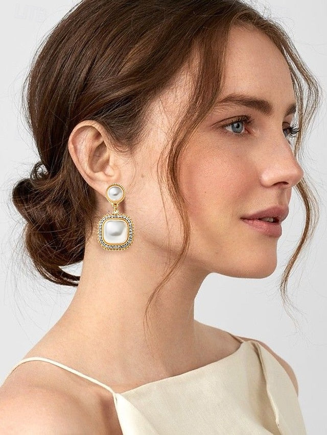 Elegant Gold-Plated Rhinestone Detailing Pearl Earrings with – FashionChic