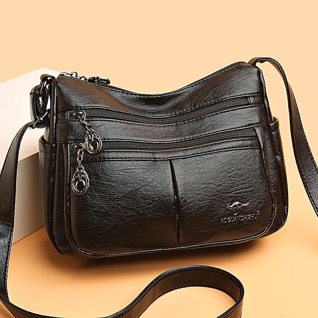 Bag Faux Crossbody Leather - Women's Shoulder Multi-Pocket FashionChic