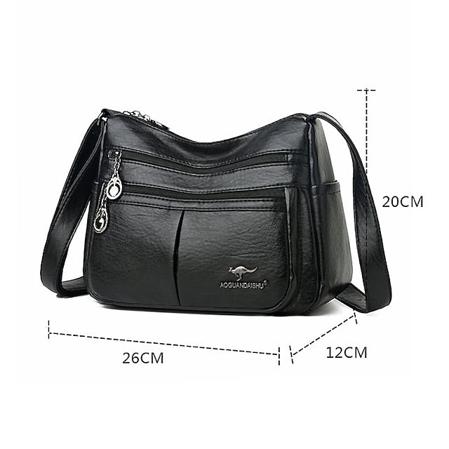 Bag Faux Crossbody Leather - Women's Shoulder Multi-Pocket FashionChic