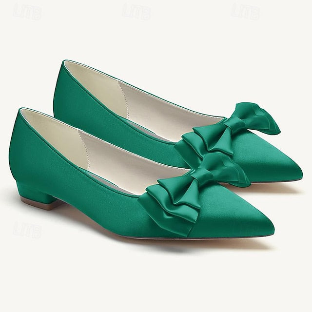 Pointed Low Bowknot Party Shoes Wedding Heel Women's Flats FashionChic