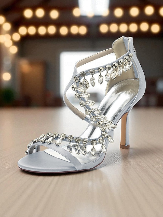 Rhinestone Strappy Heel Sandals Women's High White with FashionChic