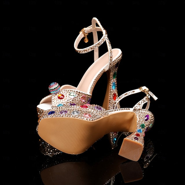 Platform Colorful Sandals Sparkly Rhinestone – Women's FashionChic