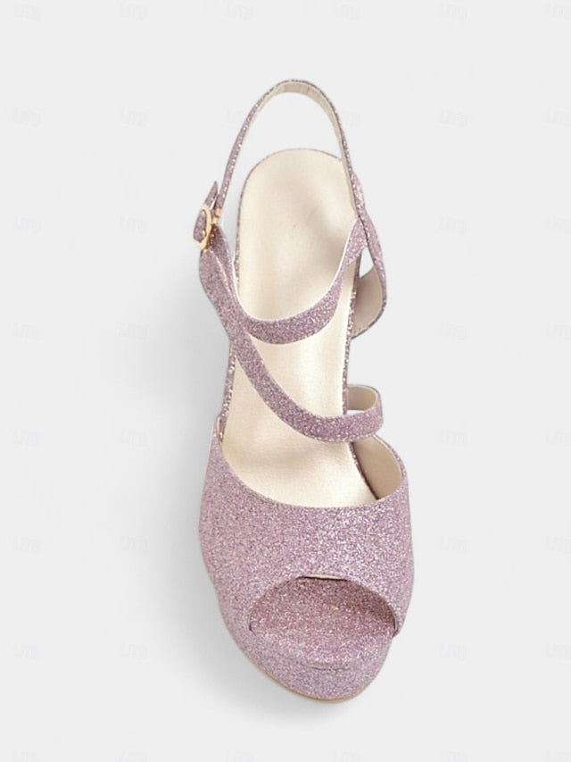 Strap Ankle Heel Women's Platform Sandals with Glitter High FashionChic