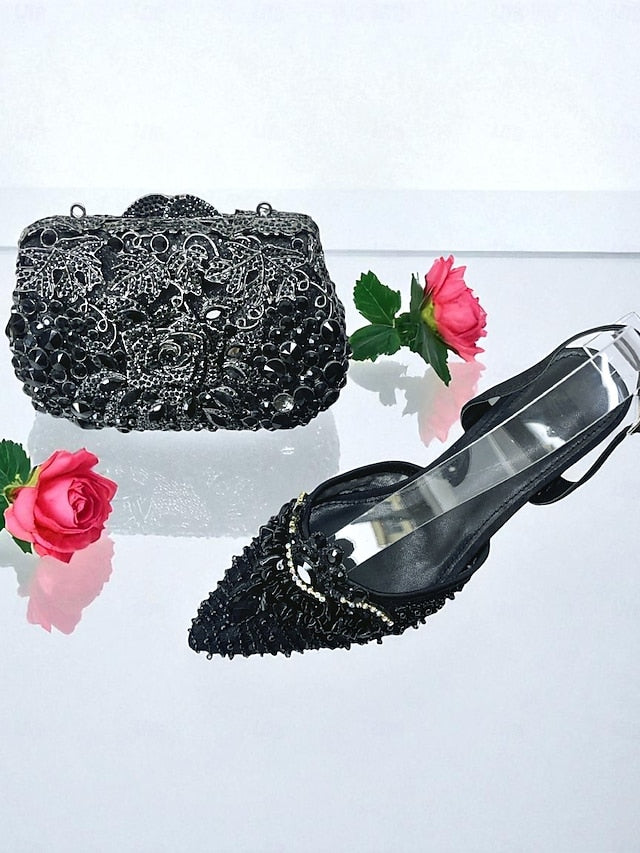 Clutch Set Bag Heel Green and Women's - Rhinestone Shoes FashionChic