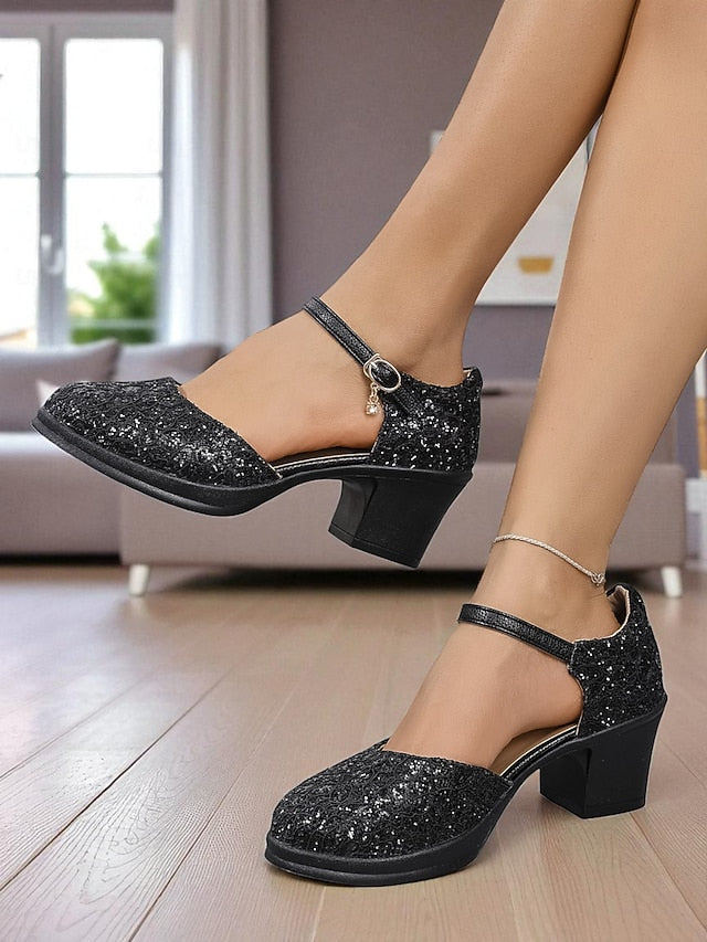 Jane Comfortable Mary Shoes Women's Low Lace Chunky - Heel FashionChic
