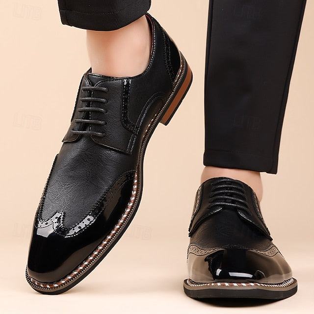 Shoes Wingtip Faux Burgundy Leather and White Men's Oxford FashionChic