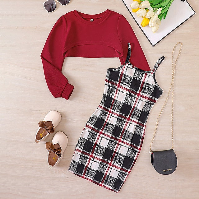 Pieces Girls' Suits 2 Dress Kids Long Color Set Block FashionChic