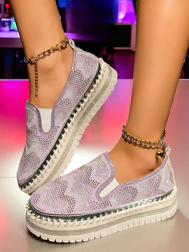 Glitter Sneakers with Slip-On Platform Mesh Women's FashionChic