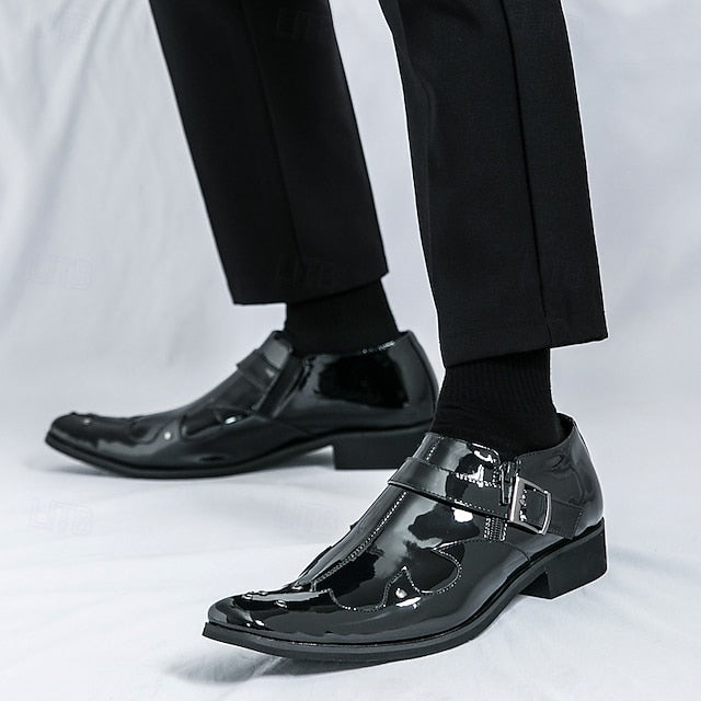 Formal Monk Black – Dress Men's Strap Leather Shoes FashionChic