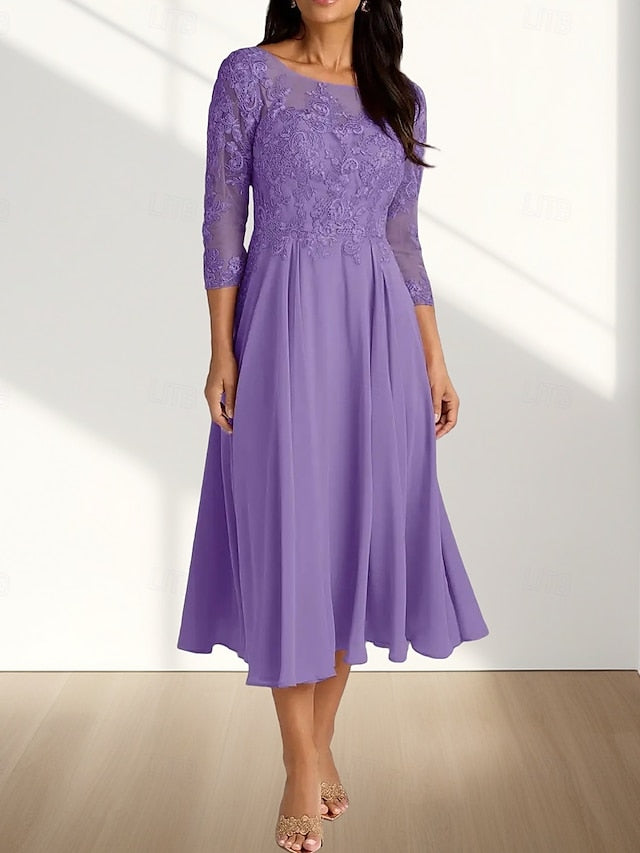 Guest Bride of Crew Elegant A-Line Mother Dress Neck Wedding the FashionChic