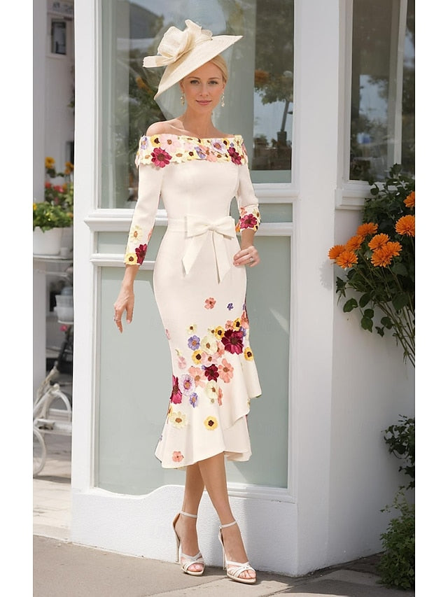 Off Mother Formal Bride Shoulder the of Sheath Dress Elegant FashionChic