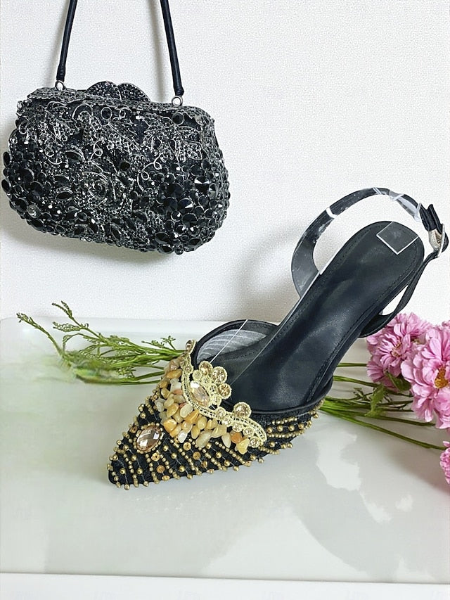 Clutch Set Bag Heel Green and Women's - Rhinestone Shoes FashionChic