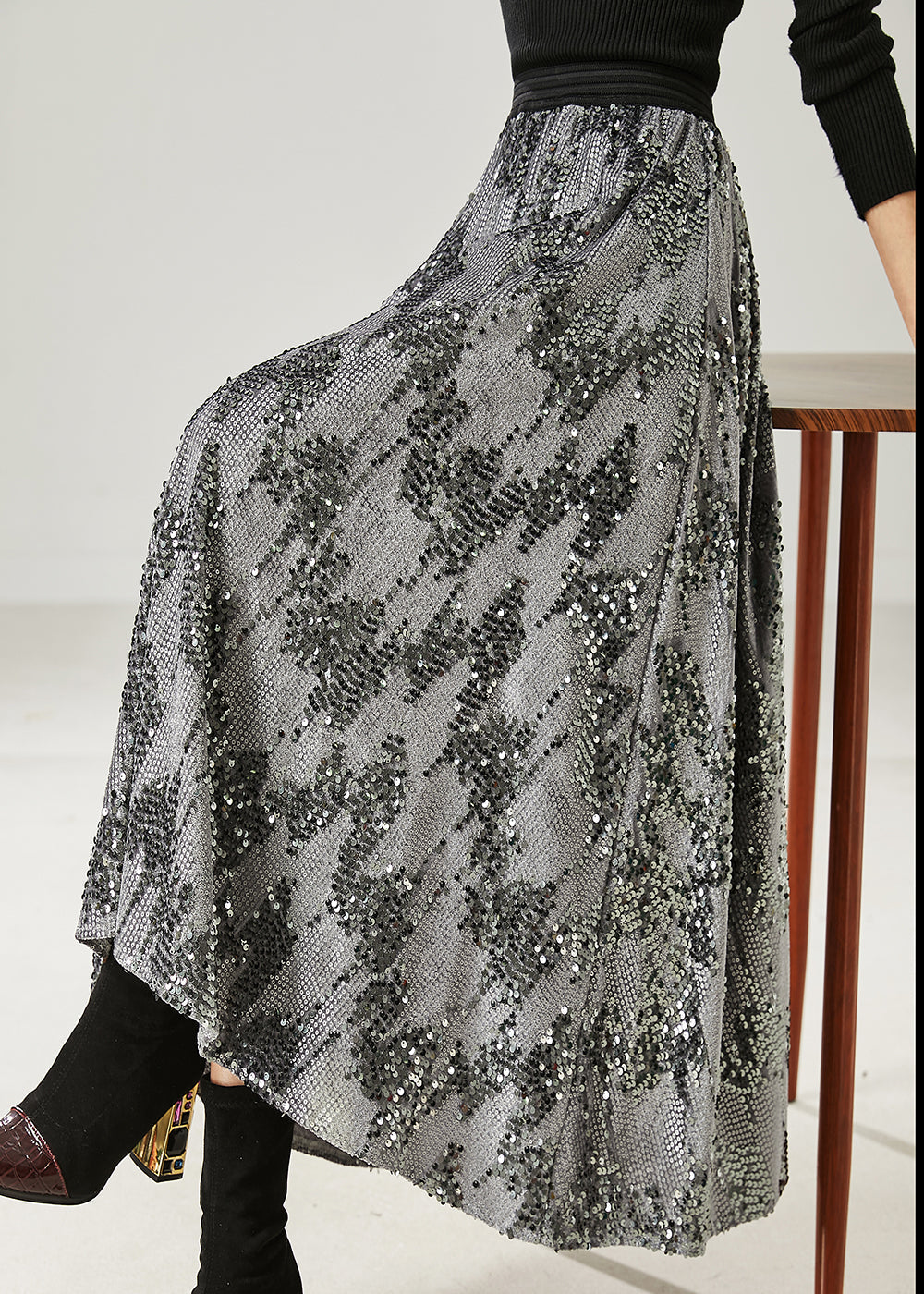 French Grey Sequins Exra Large Hem Skirt Summer AZ1035 shopify