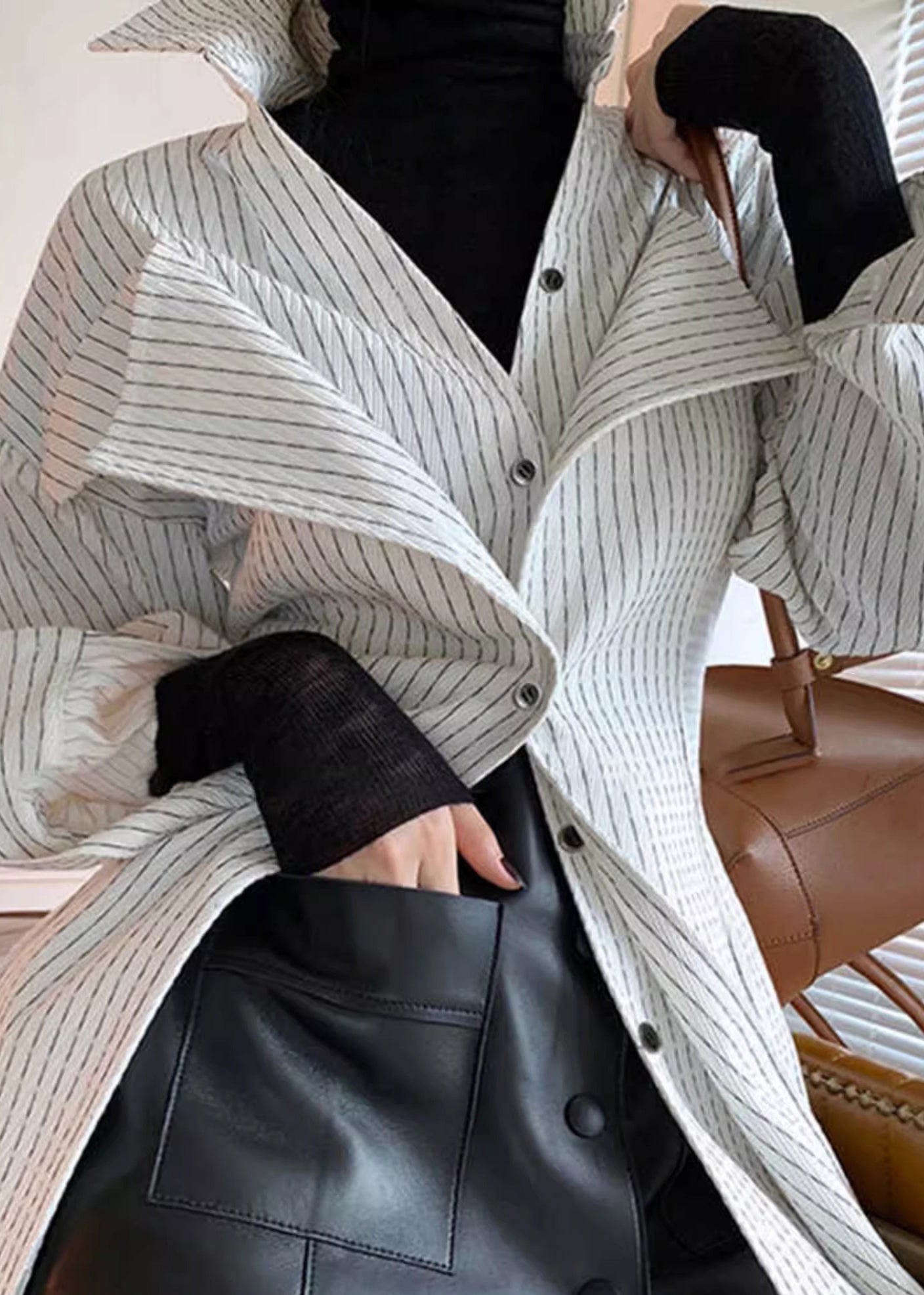 White Striped Design Shirt Original Art Cotton Button Spring FashionChic