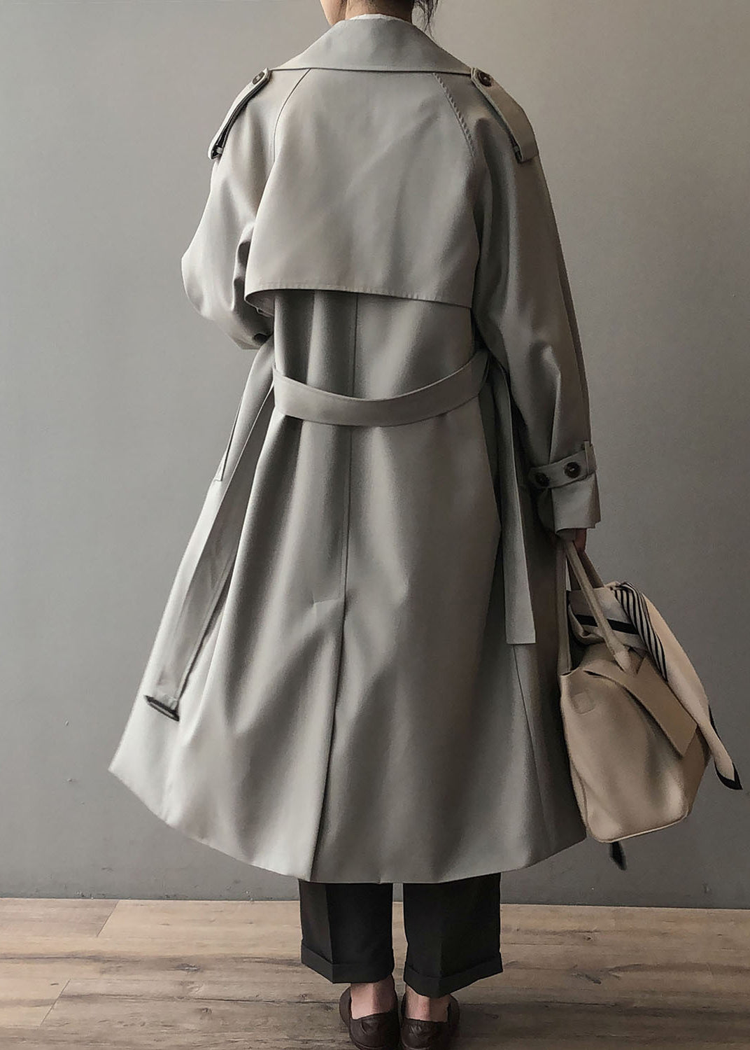 Classy Grey Peter Pan Collar Double Breast Pockets Trench Fall WD021 HS-TCT241103