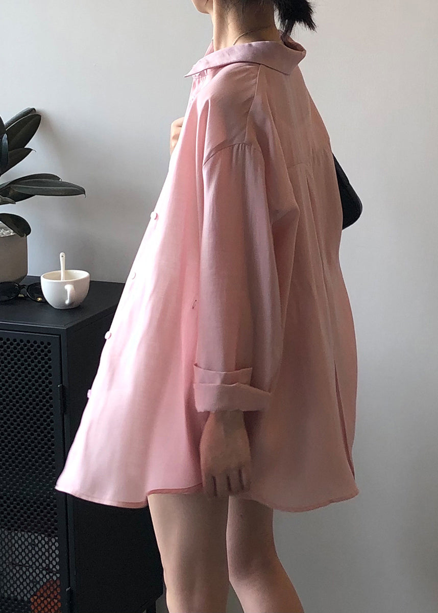 Pieces Shorts Up Lace Two Set Shirts Silk Pockets Pink And Loose FashionChic