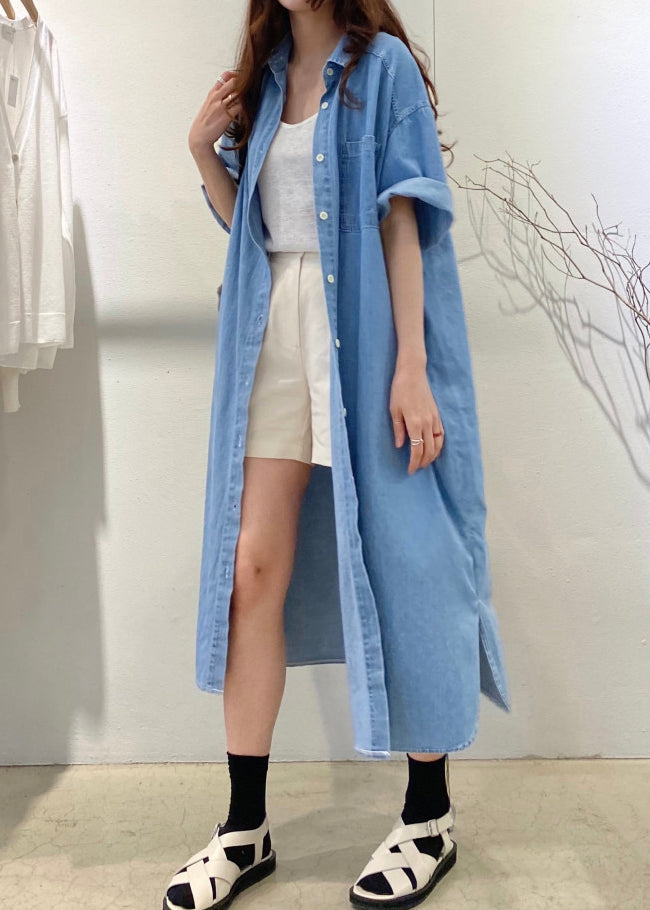 Boho Blue Holiday Denim Dress Oversized Summer FashionChic