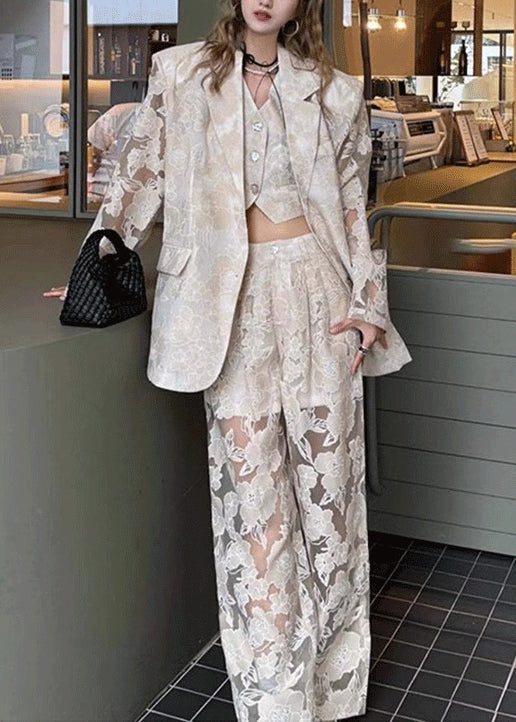 Piece Pants Light Hollow Suit Luxury White Three Vest Set Lace FashionChic