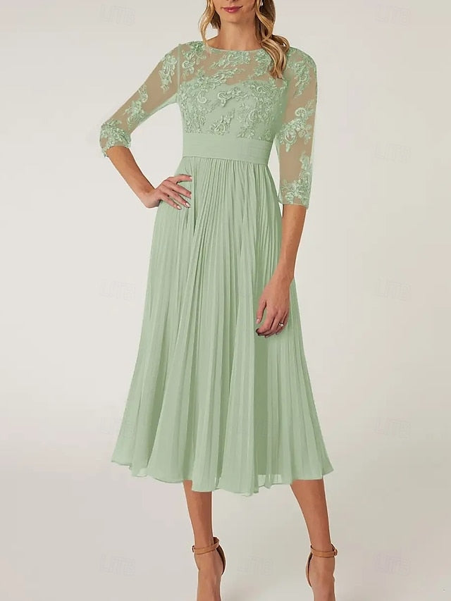 of Elegant the Neck Crew Dress Mother A-Line Bride Wedding Guest FashionChic