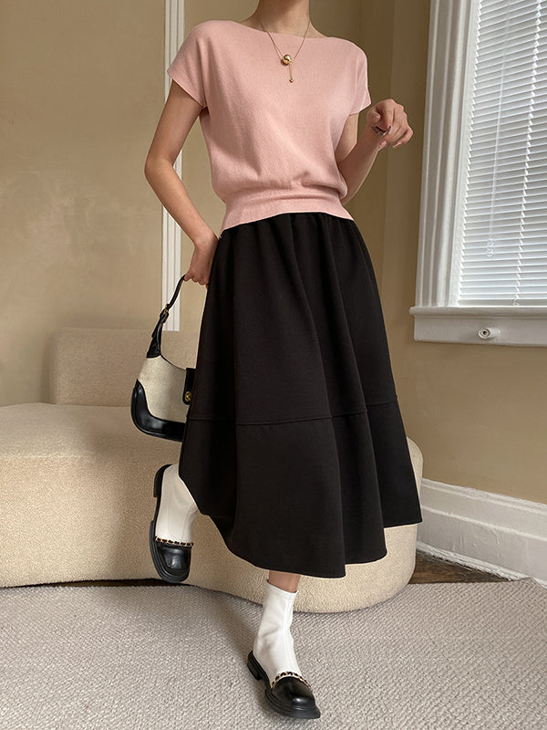Pink Sleeve Top Short Knit Boat Loose Neck Stylish FashionChic
