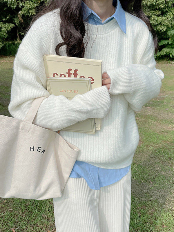 Cute Yellow Round-Neck Long Sleeve Sweater AN1041 Genistyle Shop