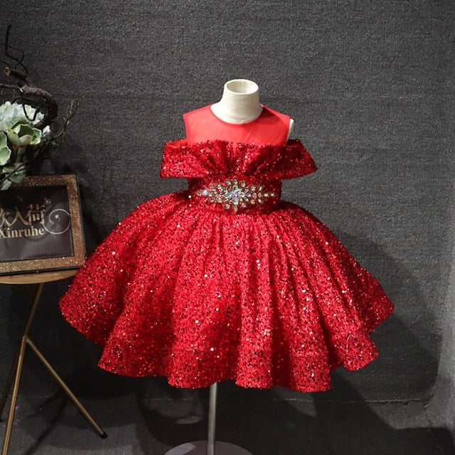 Party Dress Short Girls' Solid Color Kids Sleeve FashionChic