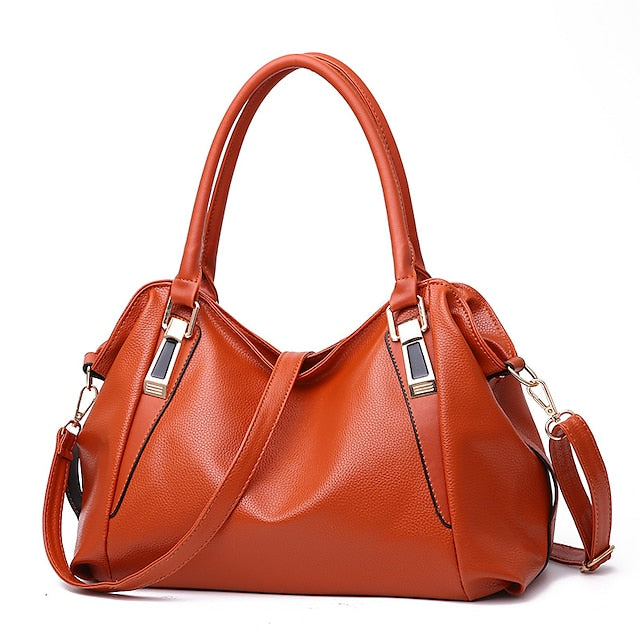 Handles Women’s and Top Faux with Handbag Black Leather FashionChic