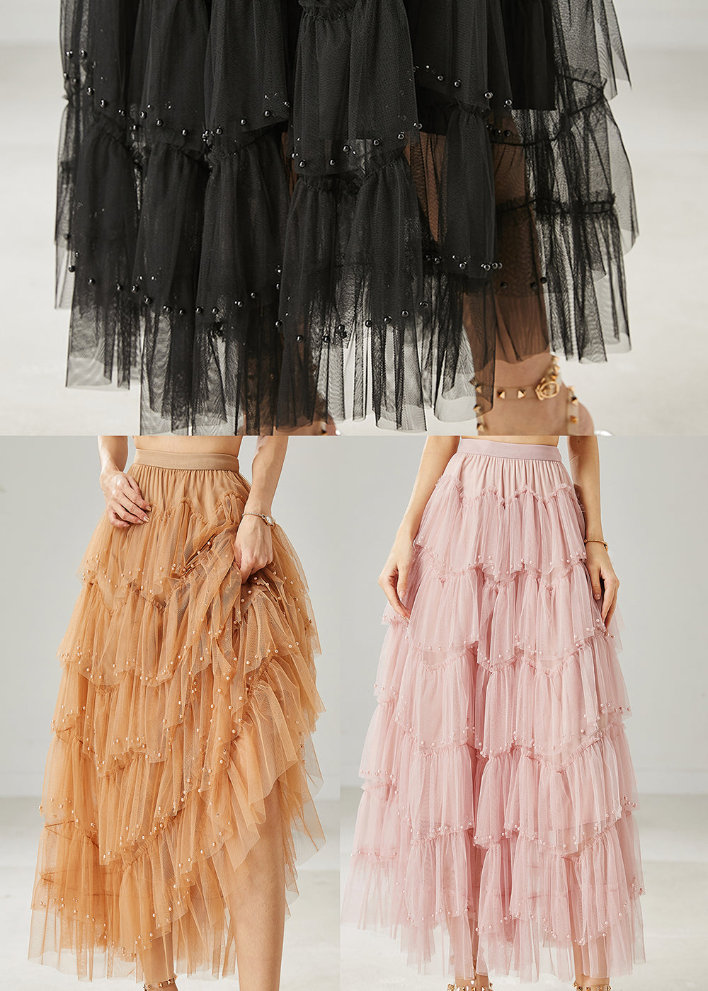 Italian Pink Nail Bead Layered Tulle Beach Skirt Summer AZ1040 shopify