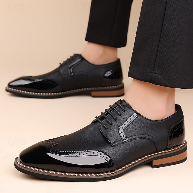 Shoes Wingtip Faux Burgundy Leather and White Men's Oxford FashionChic