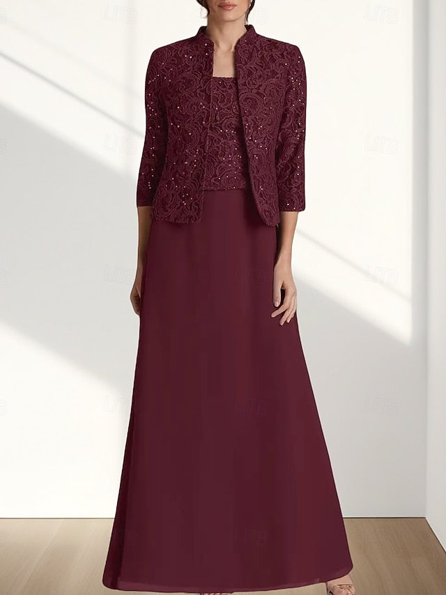 Piece Guest Mother Wedding of A-Line the Two Bride Dress Elegant FashionChic