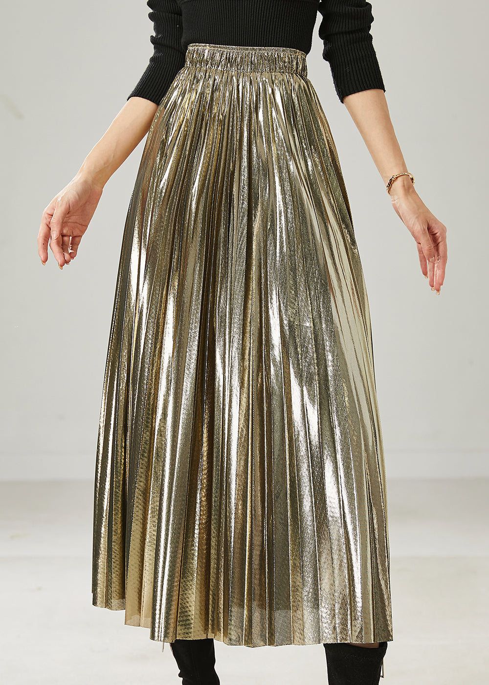 Italian Champagne Exra Large Hem Pleated Skirt Summer AZ1017 shopify