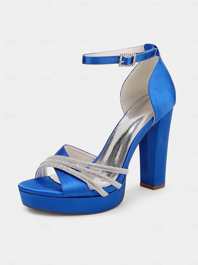 Platform Rhinestone Purple - Heel Sandals Satin Straps with High FashionChic