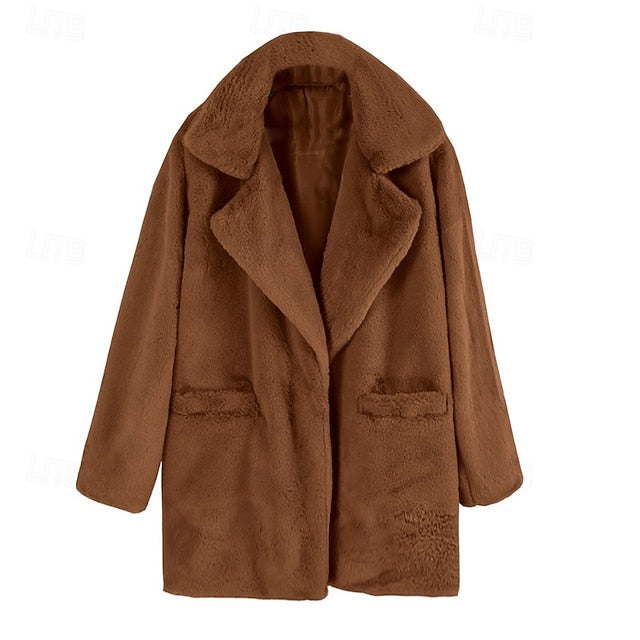 Women's Pocket Faux Coat Fur Casual Warm Comfortable FashionChic